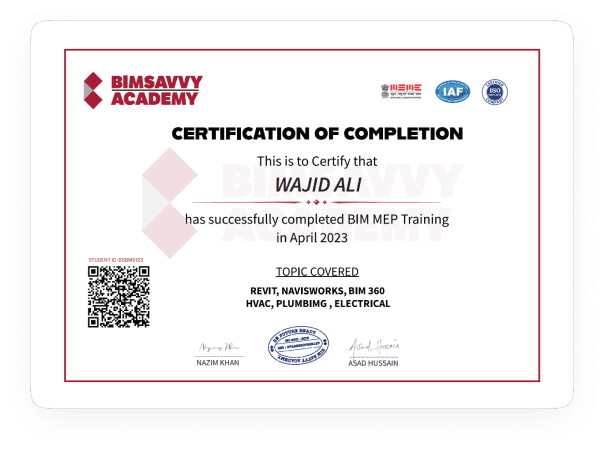 Sample BIMSavvy Academy certificate of completion